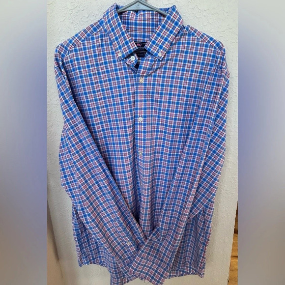 Vineyard Vines Men's Large Murray Blue Red Plaid Long Sleeve Button-Down Shirt - Picture 2 of 6